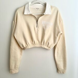 Beige Cropped Quarter-Zip Pullover